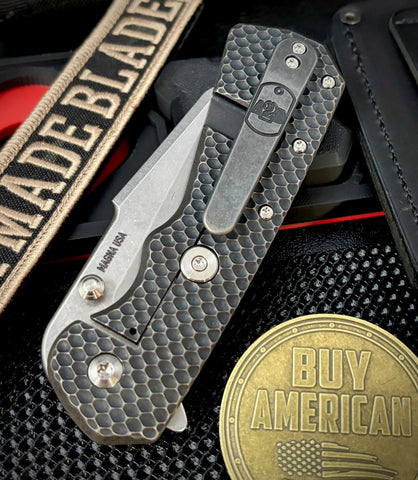 A2D Delta Blackened Double Divot Titanium Sheepsfoot Stonewashed Satin Magnacut Blade on Bearings