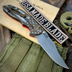 Battled Stars & Stripes Hinderer XM-18 3.5 Non Flipper Bowie Red G10 Stonewashed S45VN Blade Bronzed Out HW