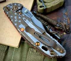 Battled Stars & Stripes Hinderer XM-18 3.5 Non Flipper Bowie Red G10 Stonewashed S45VN Blade Bronzed Out HW