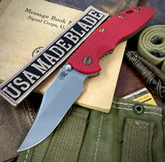 Battled Stars & Stripes Hinderer XM-18 3.5 Non Flipper Bowie Red G10 Stonewashed S45VN Blade Bronzed Out HW