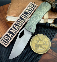 McNees Knives Little Dixon Atomic Green/Bronze Rock Mill Ti with 3.25" Magnacut Stonewashed Blade and Stonewashed Ti Hardware