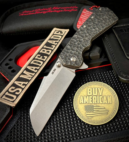 A2D Delta Blackened Hammered Titanium Sheepsfoot Stonewashed Satin Magnacut Blade on Bearings