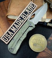 McNees Knives Little Dixon Atomic Green/Bronze Rock Mill Ti with 3.25" Magnacut Stonewashed Blade and Stonewashed Ti Hardware