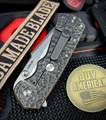 A2D Delta Blackened Hammered Titanium Sheepsfoot Stonewashed Satin Magnacut Blade on Bearings