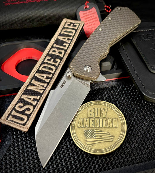 A2D Delta Antique Bronze Anodized Double Divot Titanium Sheepsfoot Stonewashed Satin Magnacut Blade on Bearings