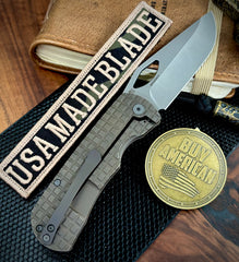 MagnaMax McNees Knives Little Dixon Atomic Bronze Frag Ti with 3.25" Stonewashed Blade and Stonewashed Ti Hardware