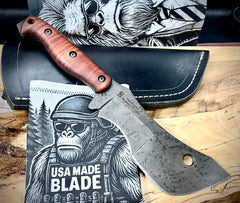 T.M. Hunt M14 #94 Brown Curly Maple Handles with Forced Patina O1 Tool Steel and Leather Sheath - USA MB