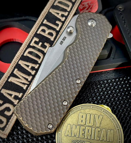 A2D Delta Antique Bronze Anodized Double Divot Titanium Sheepsfoot Stonewashed Satin Magnacut Blade on Bearings
