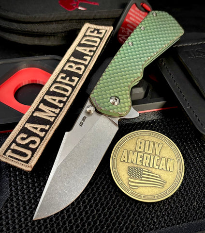 A2D Delta Shipwrecked Anodized Double Divot Titanium Harpoon Rising Grind Stonewashed Satin Magnacut Blade on Bearings