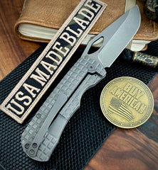 MagnaMax McNees Knives Little Dixon Atomic Stonewashed Frag Ti with 3.25" Stonewashed Blade and Stonewashed Ti Hardware