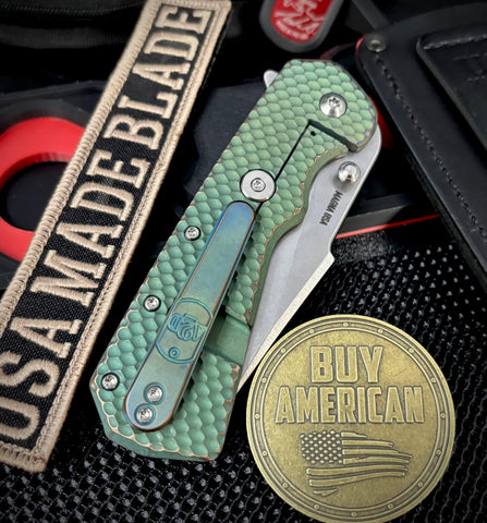 A2D Delta Shipwrecked Anodized Double Divot Titanium Harpoon Rising Grind Stonewashed Satin Magnacut Blade on Bearings