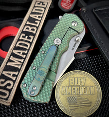 A2D Delta Shipwrecked Anodized Double Divot Titanium Harpoon Rising Grind Stonewashed Satin Magnacut Blade on Bearings