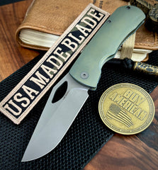 MagnaMax McNees Knives Little Dixon Atomic Green/Blue Ti with 3.25" Stonewashed Blade and Stonewashed Ti Hardware