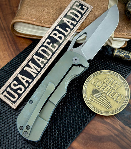 MagnaMax McNees Knives Little Dixon Atomic Green/Blue Ti with 3.25" Stonewashed Blade and Stonewashed Ti Hardware