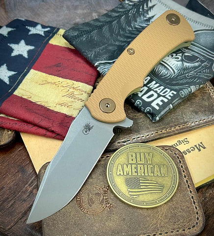Battle Green Project X Coyote G10 Anodized Working Finish Ti with Working Finish S45VN Clip Point Blade and Bronzed Out HW