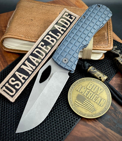 McNees Knives Dixon Full Ti Atomic Blue/Bronze Frag Ti with 3.75" Magnacut Stonewashed Blade and Stonewashed Hardware