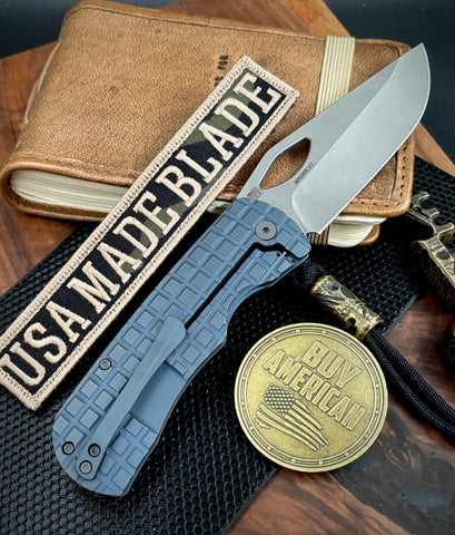 McNees Knives Dixon Full Ti Atomic Blue/Bronze Frag Ti with 3.75" Magnacut Stonewashed Blade and Stonewashed Hardware