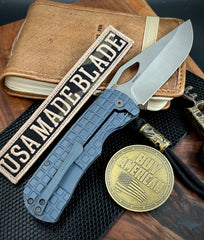 McNees Knives Dixon Full Ti Atomic Blue/Bronze Frag Ti with 3.75" Magnacut Stonewashed Blade and Stonewashed Hardware