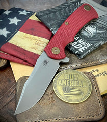 Battled Stars and Stripes Project X Red G10 Battle Bronze Ti with Working Finish S45 Clip Point Blade Bronzed Out HW