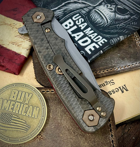 Battled Stars and Stripes Project X Red G10 Battle Bronze Ti with Working Finish S45 Clip Point Blade Bronzed Out HW