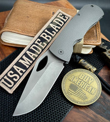 McNees Knives Dixon Atomic Stonewashed Diamond Mill Ti with 3.75" Magnacut Stonewashed Blade and Stonewashed Ti Hardware