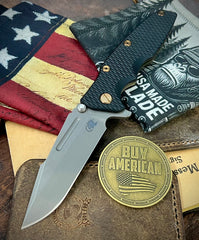 Battled Stars & Stripes Hinderer Eklipse 3.5" Skinny Fullered Harpoon Spanto Black G10 Battle Bronze Ti Working Finish Magnacut Blade Bronzed Out Hardware
