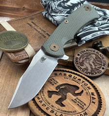 Battle Green Project X Clip Point Blade OD Green G10 Anodized Working Finish Ti with Stonewashed Finish S45VN Clip Point Blade and Bronzed Out HW