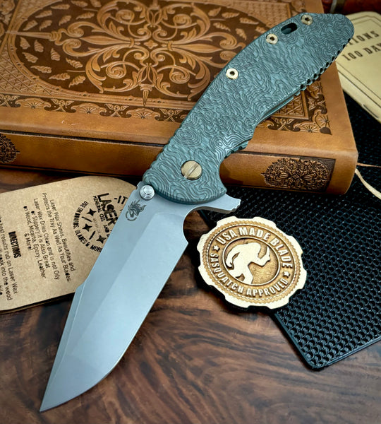 Full Ti TOPO Ammo Can Green Hinderer XM-24 Harpoon Spanto Anodized Working Finish Textured Ti and S45VN Working Finish Blade with Bronzed Out HW