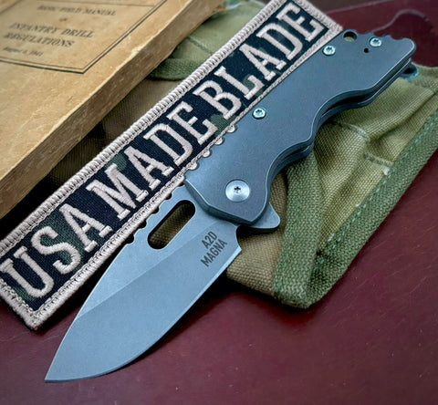 A2D Mark 2 Small Stonewashed Drop Point-Rising Grind Countoured Ti on Washers Magnacut