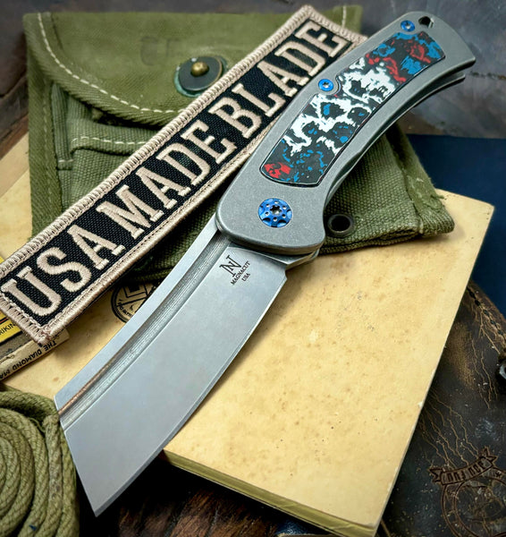 Non Flipper Nicholas Nichols Dreadnought Folder American Camo Carbon Inlay Stonewashed Magnacut Blade Blue Full Ti Hardware