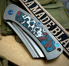 Non Flipper Nicholas Nichols Dreadnought Folder American Camo Carbon Inlay Stonewashed Magnacut Blade Blue Full Ti Hardware