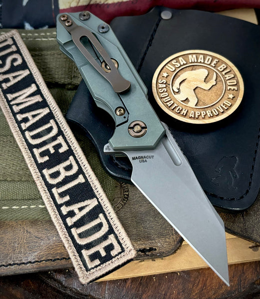 Ammo Can Green Wharnie Hinderer Half Track Gen 2 OD Green G10 Anodized Working Finish Ti with Working Finish Magnacut Blade and Bronzed Out HW