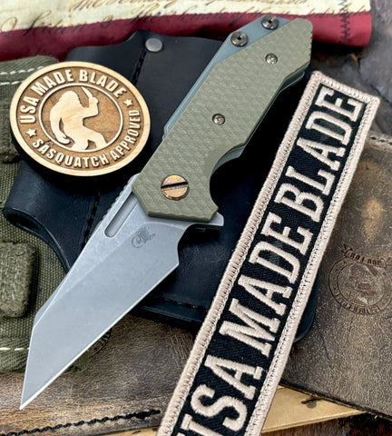 Ammo Can Green Wharnie Hinderer Half Track Gen 2 OD Green G10 Anodized Working Finish Ti with Working Finish Magnacut Blade and Bronzed Out HW