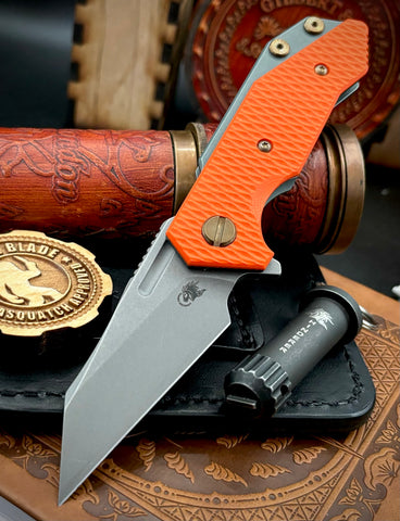 Ammo Can Green Wharnie Hinderer Half Track Gen 2 Orange G10 Anodized Working Finish Ti with Working Finish Magnacut Blade and Bronzed Out HW