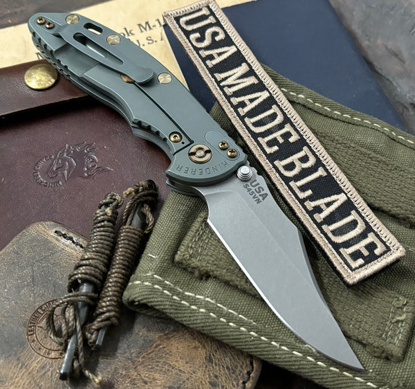 Ammo Can Green Hinderer XM-18 3.5 Non Flipper Bowie Translucent Green G10 Working Finish S45VN Blade Bronzed Out HW