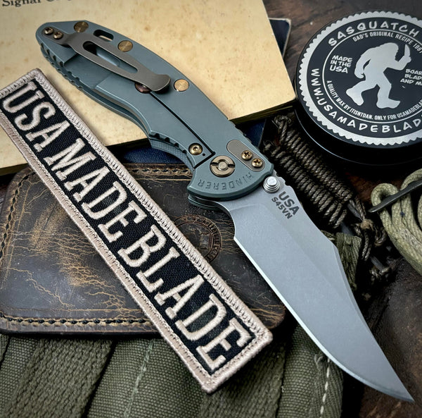 Ammo Can Green Hinderer XM-18 3.5 Non Flipper Bowie Translucent Green G10 Working Finish S45VN Blade Bronzed Out HW