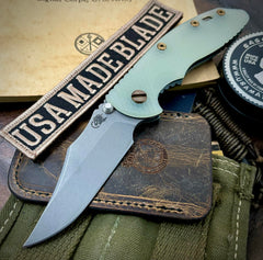 Ammo Can Green Hinderer XM-18 3.5 Non Flipper Bowie Translucent Green G10 Working Finish S45VN Blade Bronzed Out HW