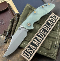 Ammo Can Green Hinderer XM-18 3.5 Non Flipper Bowie Translucent Green G10 Working Finish S45VN Blade Bronzed Out HW