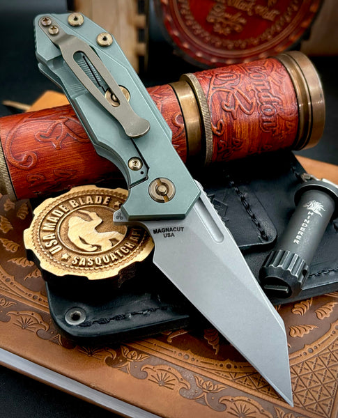 Ammo Can Green Wharnie Hinderer Half Track Gen 2 Coyote G10 Anodized Working Finish Ti with Working Finish Magnacut Blade and Bronzed Out HW