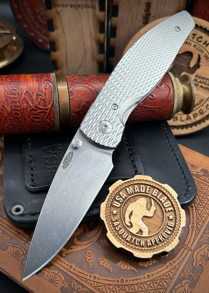 Three Rivers Manufacturing (TRM) Atom Liner Lock with 3D Lizard Skin Titanium and 20CV Steel