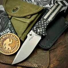 Defiant-7 Talos Button Lock Battled Stars & Stripes with Magnacut Blade and Black Hardcoat Anodized Aluminum Handles