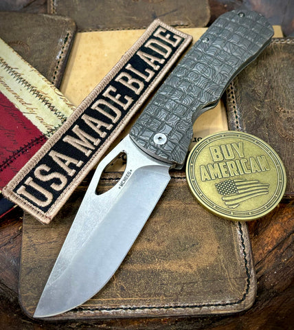Topo Atomic Stonewashed McNees Knives Dixon Full Ti Frag Ti with 3.75" Magnacut Satin Stonewashed Blade and Satin Hardware - USA MB