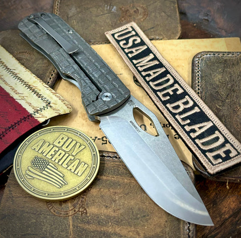 Topo Atomic Stonewashed McNees Knives Dixon Full Ti Frag Ti with 3.75" Magnacut Satin Stonewashed Blade and Satin Hardware - USA MB