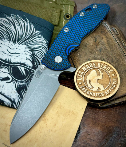 Hinderer XM-18 3.5 Sheepsfoot Working FInish Ti Blue/Black G10 S45VN Working Finish Blade