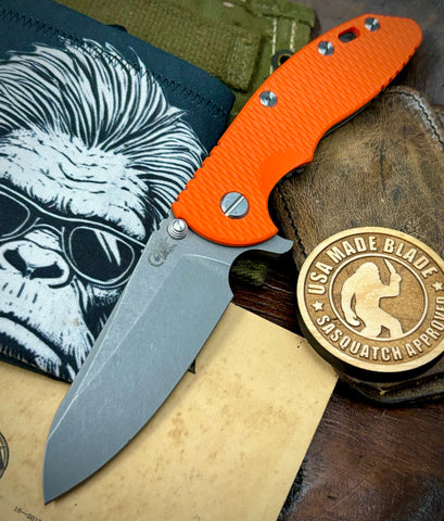 Hinderer XM-18 3.5 Sheepsfoot Working FInish Ti Orange G10 S45VN Working Finish Blade