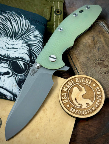 Hinderer XM-18 3.5 Sheepsfoot Working FInish Ti Translucent Green G10 S45VN Working Finish Blade