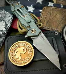Ammo Can Green Wharnie Hinderer Half Track Gen 2 Anodized Textured Ti Presentation Side, Smooth Ti Lockside Magnacut Working Finish Blade Bronzed Out HW
