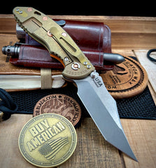 Hinderer XM-18 3.5" Non Flipper Aggressor Special Battle Finish Ti Orange/Black G10  Magnacut Two Tone Blade  and Copper Hardware
