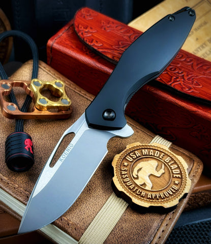 Koenig Mini Arius Exclusive Flipper Black DLC Ti SW Polished Flats M390 Blade