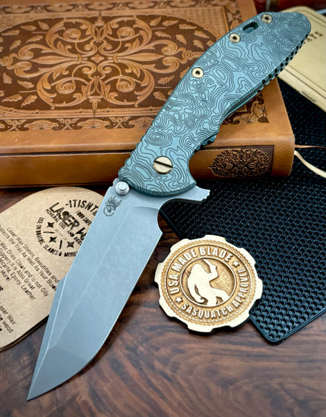 Full Ti TOPO Ammo Can Green Hinderer XM-24 Harpoon Spanto Anodized Working Finish Smooth Ti and S45VN Working Finish Blade with Bronzed Out HW and Sasquatched Clip